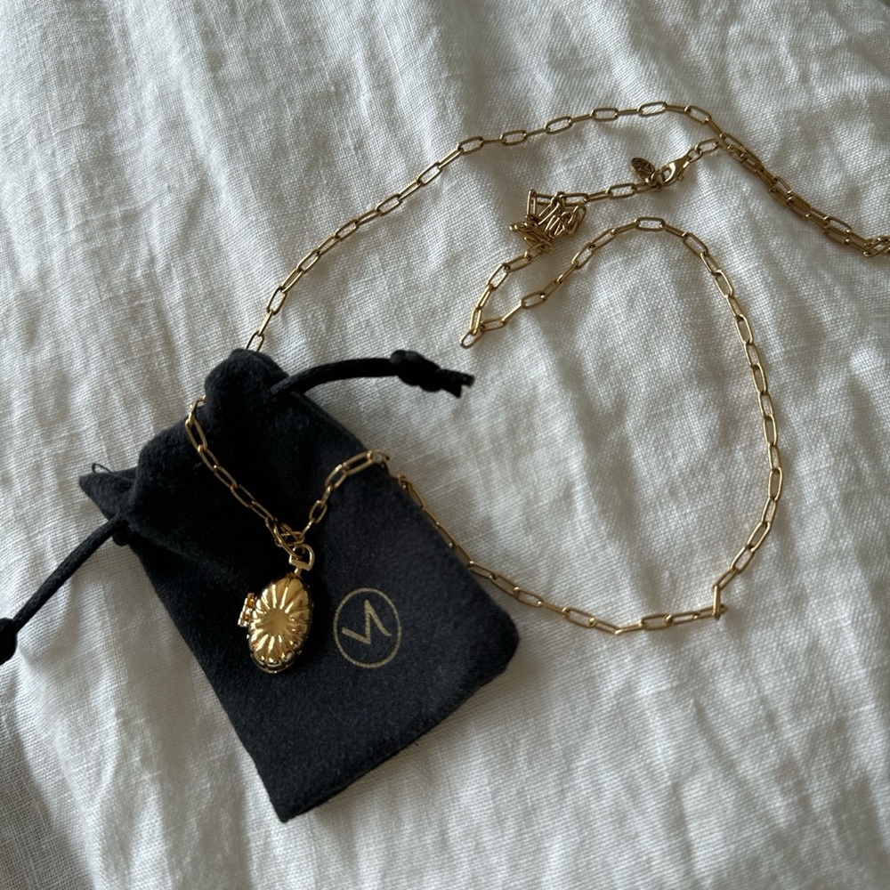 Mejuri gold vermeil locket necklace “make it happen”